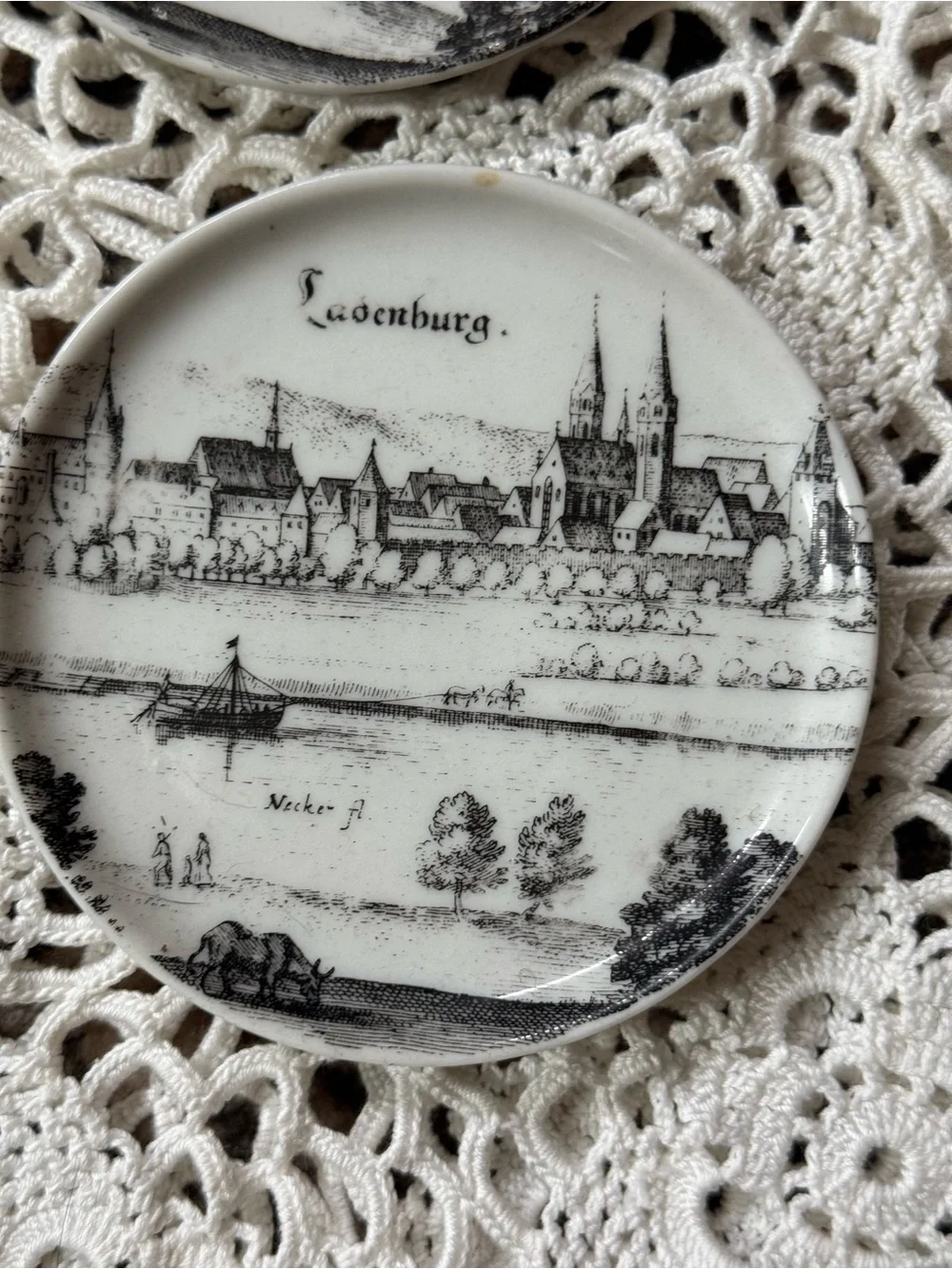 Vintage Black and White Scenic Germany Glass Mini Plates - Set of 4
